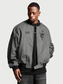 Manfinity VCAY Chaqueta cortavientos de ajuste holgado con estampado gráfico con cremallera para hombre, para otoño e invierno - Gris - Ver 5