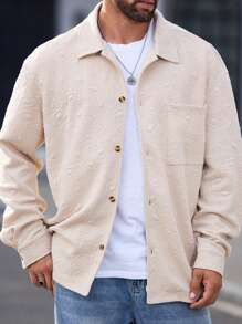 Manfinity NXTstreet Chaqueta casual de punto holgada de hombro caído con cuello para hombre, adecuada para otoño - Albaricoque - Ver 4