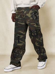 SUMWON Loose Fit Camo Printed Jean With PU Badges - Multicolor - View 2