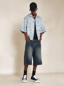 SUMWON Boxy Fit Paisley Print Denim Shirt - Multicolor - View 4