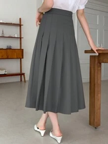 DAZY 女士纯色A字中长裙 - 灰色 - 查看 2
