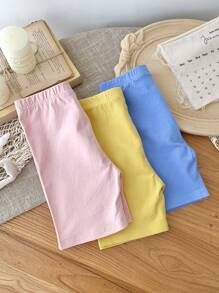 SHEIN Conjunto informal de 3 piezas de mallas de unicolor ajustadas para niña joven - Rosa - Ver 3
