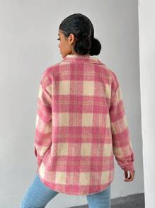 Teen Girls' Rose Red Plaid Mid-Length Casual Formal Jacket, Autumn/Winter