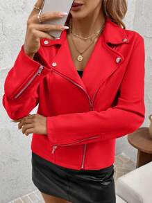 Ellevyn Áo khoác cổ khóa kéo hiện đại thanh lịch dành cho nữ - Đỏ - Xem 8