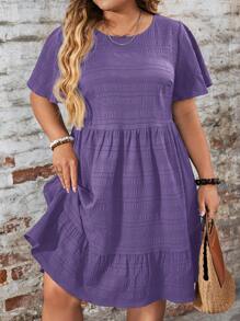 SHEIN LUNE Damen Große Größen Sommer Lockeres Babydoll-Minikleid mit Rundhalsausschnitt, Unifarben