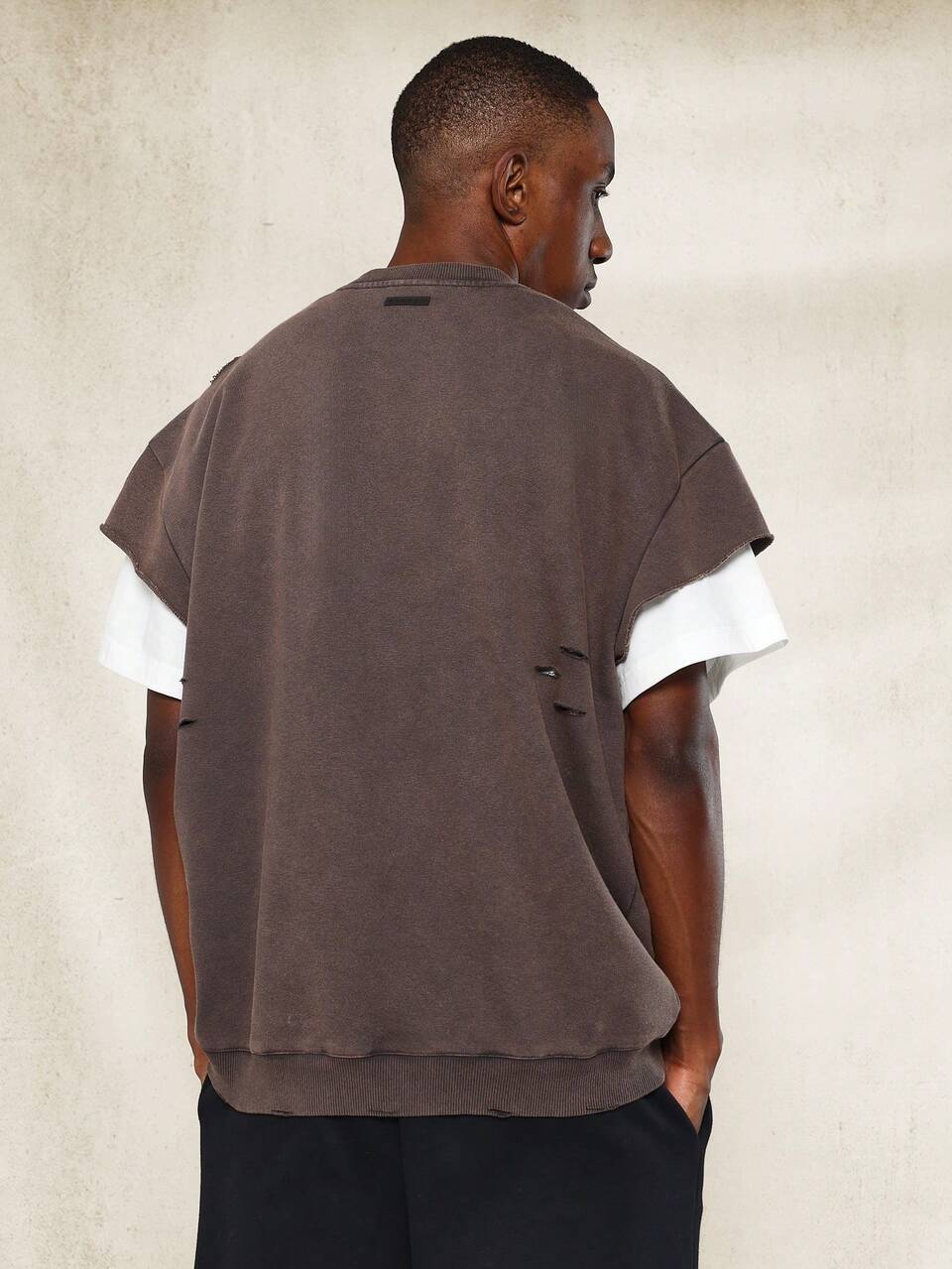 Boxy Fit Crewneck Raw Edge Drop Shoulder Sweatshirt
