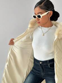 Chaleco acolchado y acolchado con capucha para exteriores para adolescentes, color beige