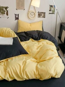 Juego de funda nórdica de 3 piezas en amarillo y gris oscuro cepillado, artículos de decoración de habitación