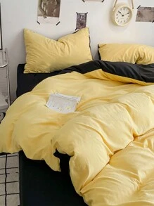 Juego de funda nórdica de 3 piezas en amarillo y gris oscuro cepillado, artículos de decoración de habitación