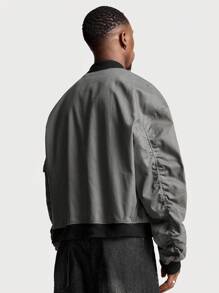 Manfinity VCAY Chaqueta cortavientos de ajuste holgado con estampado gráfico con cremallera para hombre, para otoño e invierno - Gris - Ver 3