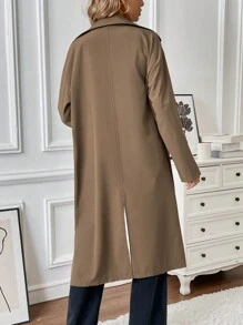 Chiquease Minimalist Loose Lapel Single Breasted Long Sleeve Mid-Length Women Brown Trench Coat Fall Winter Cloth For Women - Mocha Brown - View 3