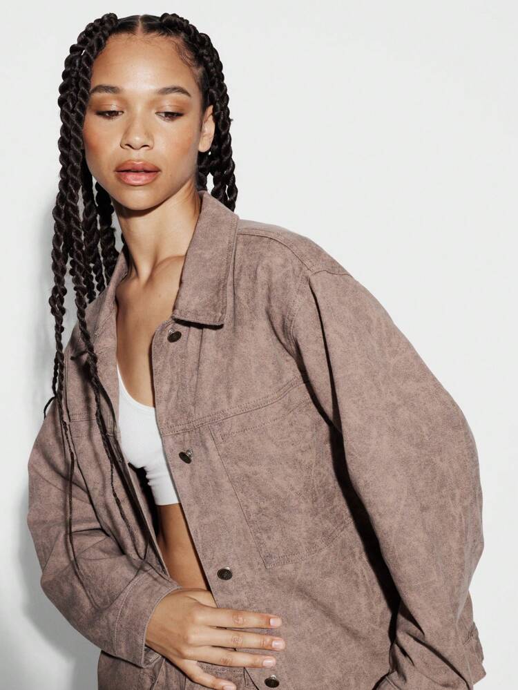 SUMWON WOMEN Giacca oversize con bottoni frontali in pelle scamosciata di alta qualità