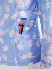 TaskEZ 女士碎花长袖工作服碎花护士制服秋冬季女短袖分体套装薄款长袖口腔牙科护理月子工作服磨砂制服 - 彩色 - 查看 3