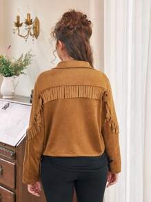 SHEIN Teen Girls PU Fringed Cropped Jacket