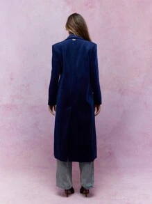 MISSGUIDED Longline Velour Double Breasted Coat Winter Wear - Navy Blue - View 2