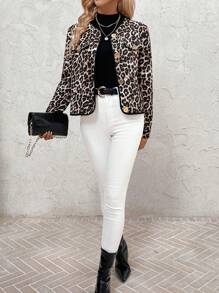 SHEIN Clasi 女士豹纹条纹绗缝加厚外套