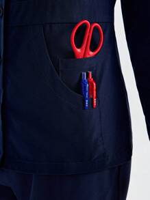 TaskEZ Star Print Long Sleeve Pocket Scrub Uniforms Jacket - Navy Blue - View 7