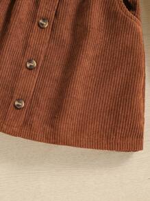 SHEIN Genkimix Kids Bộ 4 món/bộ áo khoác nhung kẻ + áo phông trắng thường ngày + chân váy nhung kẻ + khăn quàng cổ phối hợp, đa năng và cực kỳ hấp dẫn, phù hợp cho những dịp thường ngày - Nhiều màu - Xem 8