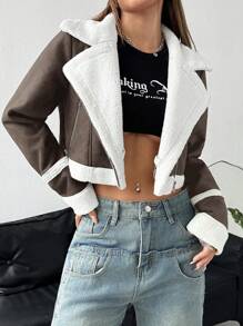 Muchica Cropped bikerjack voor dames van bont - Zwart & wit - Bekijken 4