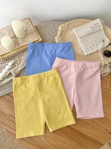 SHEIN Conjunto informal de 3 piezas de mallas de unicolor ajustadas para niña joven - Rosa - Ver 5