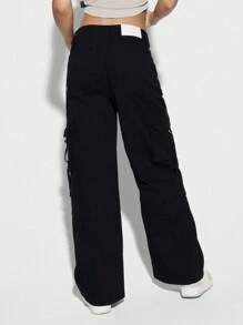 SUMWON WOMEN Wide Leg Multi Pocket Cargo Pant - Black - View 2