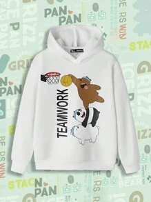 We Bare Bears X SHEIN Áo nỉ dài tay màu đen in hình gấu, thích hợp cho bé trai tuổi teen, phù hợp mặc vào mùa thu và mùa đông. - trắng - Xem 5