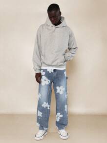 SUMWON Straight Fit Floral Printed Carpenter Jean - Blue - View 3