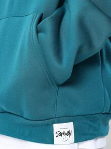 SUMWON 带袋鼠口袋的套头运动衫连帽衫青年运动休闲舒适秋冬外套分层运动服 - 綠色 - 查看 4