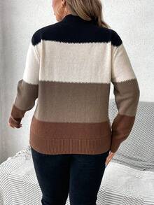SHEIN LUNE Áo len cổ tròn tay dài Color Block cỡ lớn - Nhiều màu - Xem 2