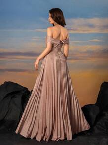 Strapless Sparkling Silk Pleated Skirt Ball Gown Dress - Dusty Pink - View 3