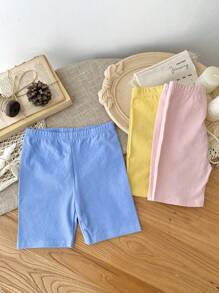 SHEIN Conjunto informal de 3 piezas de mallas de unicolor ajustadas para niña joven - Rosa - Ver 8