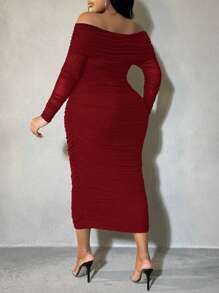 SHEIN SXY Dress Ukuran Plus - Burgundy - View 2