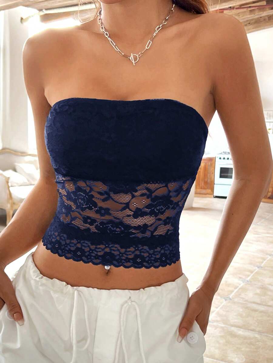 SHEIN EZwear Women Contrast Lace Slim Fit Camisole Top, Summer