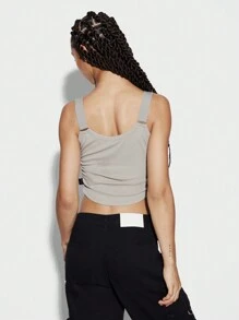 SUMWON WOMEN Top de tirantes acanalados para yoga, entrenamiento, running, con detalle de fruncido en los laterales, ropa activa de verano