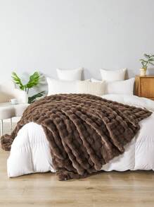1pc Coffee Brown Cozy Rabbit Fur Plush Blanket Queen Twin King Size Luxury Fluffy Long Plush Blanket Bedding Throw Soft And Comfortable Couches Blankets For Home, For Sofa, Living Room Queen Twin King Size Domitory Bedding Back School Bedding - Coffee Brown - View 2