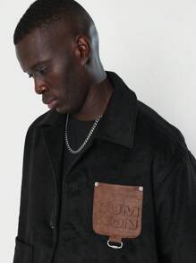 SUMWON Chaqueta de servicio de de lujo con parche marrón distintivo, colección de moda de otoño e invierno, ropa de trabajo de diseñador streetwear - Negro - Ver 3