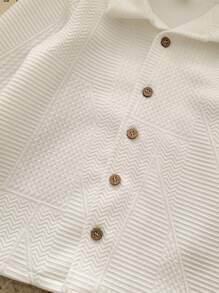 SHEIN 1pc Young Boy Casual Minimalist Korean Style Knit Jacquard Thermal Lined Turndown Collar Long Sleeve Warm Jacket, Suitable For Autumn & Winter, Casual & Holiday Wear - White - View 5