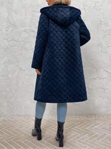 SHEIN Clasi Abrigo acolchado con capucha de moda para mujer, para otoño/invierno, con bolsillos en diagonal