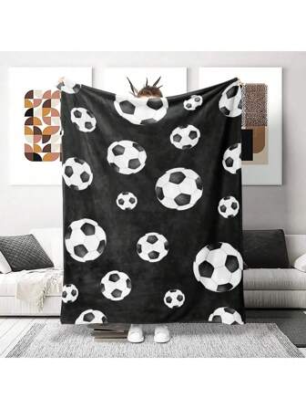 1st mångsidig flanellfilt - fotbollsmönster, lämplig för alla årstider, lättskött, bekväm och mjuk, bra present till pojkar och flickor