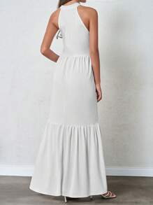 EURMUSE Women Embroidery Halter Neck Romantic Maxi Ruffle Skirt A Line Dress - White - View 2