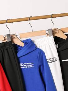 Set de 6 piezas de sudadera de manga larga con estampado de letras casual diaria y pantalones largos para niño pequeño, apropiado para primavera y otoño, adecuado para usar en la escuela, sudaderas con capucha para niños