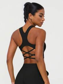 GOSOUER Canottiera sportiva per donne, senza cuciture, con schiena incrociata, costine, per yoga, corsa, palestra
