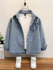 Lässiges, einfarbiges Jeanshemd für Tween Mädchen für den Herbst
