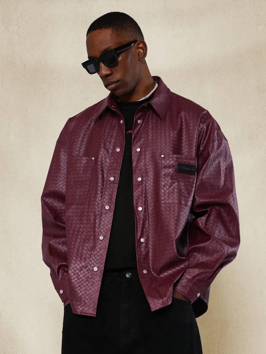 SUMWON Quilted Design Overshirt Jacket Classic Metal Button Front Urban ...