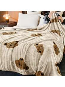 1pc Khaki Teddy Bear Blanket, Fluffy Plush Throw Blanket As Birthday Gift, Soft Cozy Bed Blanket Suitable For Picnic, Camping, And Bedroom