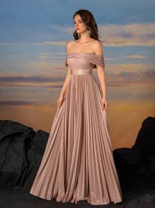Strapless Sparkling Silk Pleated Skirt Ball Gown Dress - Dusty Pink - View 7