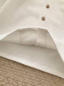 SHEIN 1pc Young Boy Casual Minimalist Korean Style Knit Jacquard Thermal Lined Turndown Collar Long Sleeve Warm Jacket, Suitable For Autumn & Winter, Casual & Holiday Wear - White - View 7