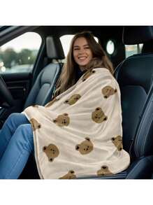 1pc Khaki Teddy Bear Blanket, Fluffy Plush Throw Blanket As Birthday Gift, Soft Cozy Bed Blanket Suitable For Picnic, Camping, And Bedroom
