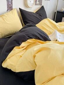 Juego de funda nórdica de 3 piezas en amarillo y gris oscuro cepillado, artículos de decoración de habitación