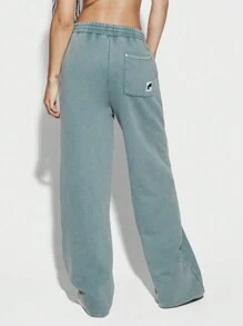 SUMWON WOMEN Lucky Charm St. Patrick's Day Wide Leg Lounge Sweatpants Elastic Waist Drawstring Soft Fleece Athletic Workout Joggers Irish Holiday Comfort Wear - Green - View 2